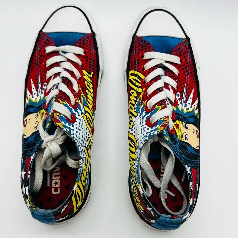 Converse Wonder Woman Red and Blue Sneakers Classic Canvas Style Size 4.5